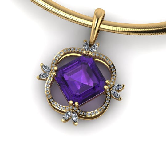 Square-Cut African Amethyst Ring Pendant / Enhancer