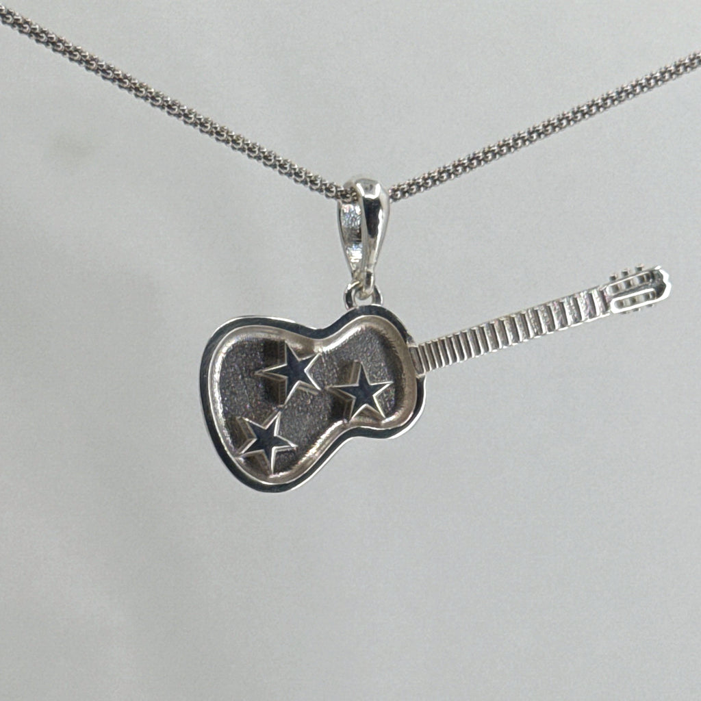 Sterling Silver Tri-Star Guitar Pendant – Honoring Tennessee’s Musical Soul