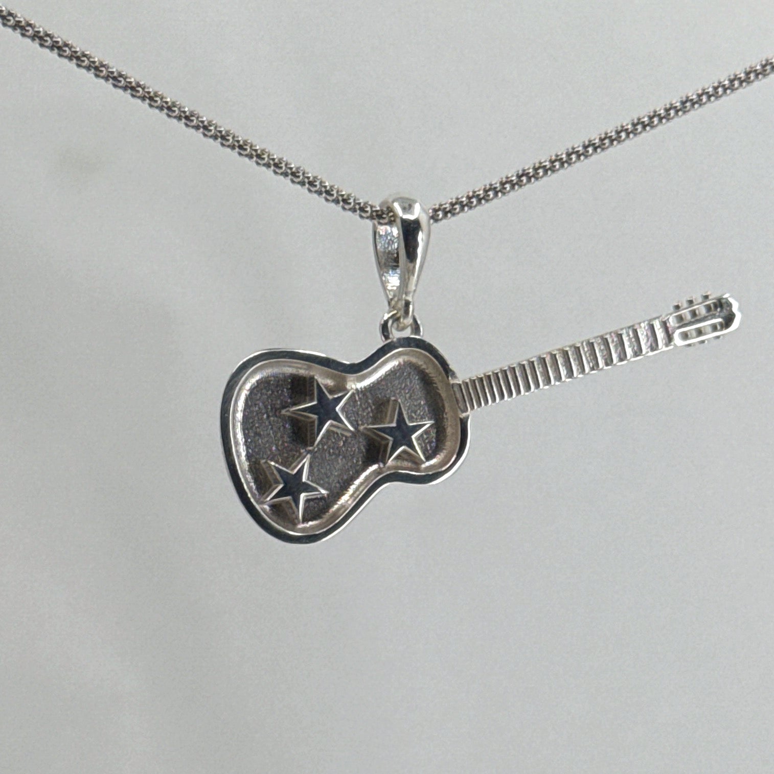 Sterling Silver Tri-Star Guitar Pendant – Honoring Tennessee’s Musical Soul