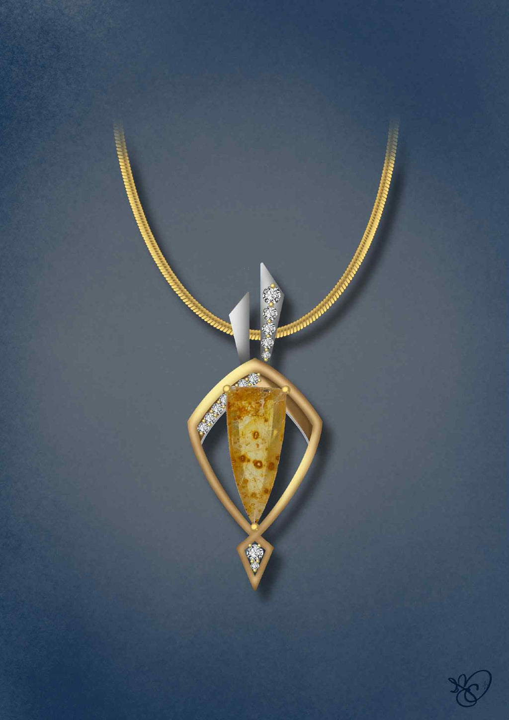 Vertical Trillion Citrine Pendant
